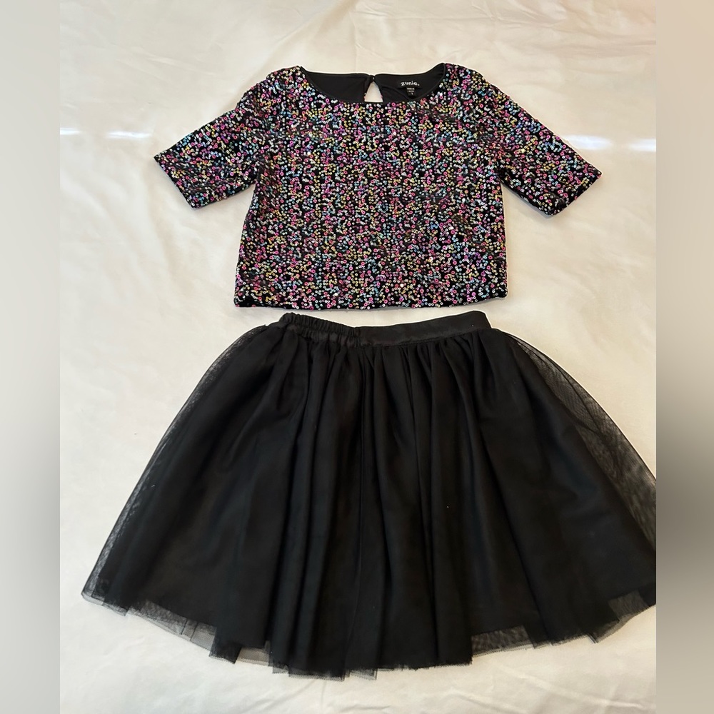 Zunie 2 Piece Formal Set Sequined Top Chiffon Skirt